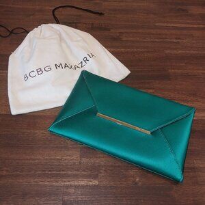 Emerald Green Satin Clutch Purse by BCBG Max Azria Envelope Evening Bag 11" x 7"
